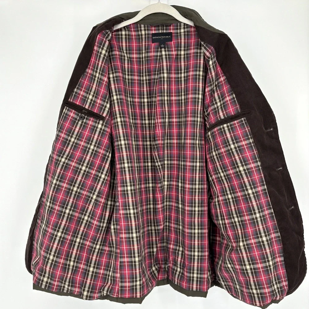 Banana Republic Quilted Barn Jacket Sz XL Olive Green Plaid Lined Classic Preppy